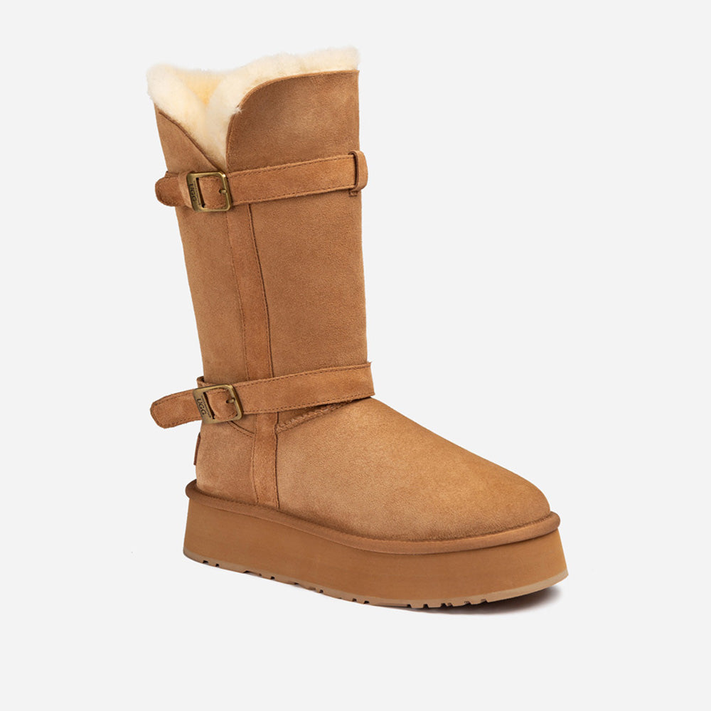 Ugg Classic Platform Buckle Long Boots (4.5cm) (Water Resistant) - CHESTNUT