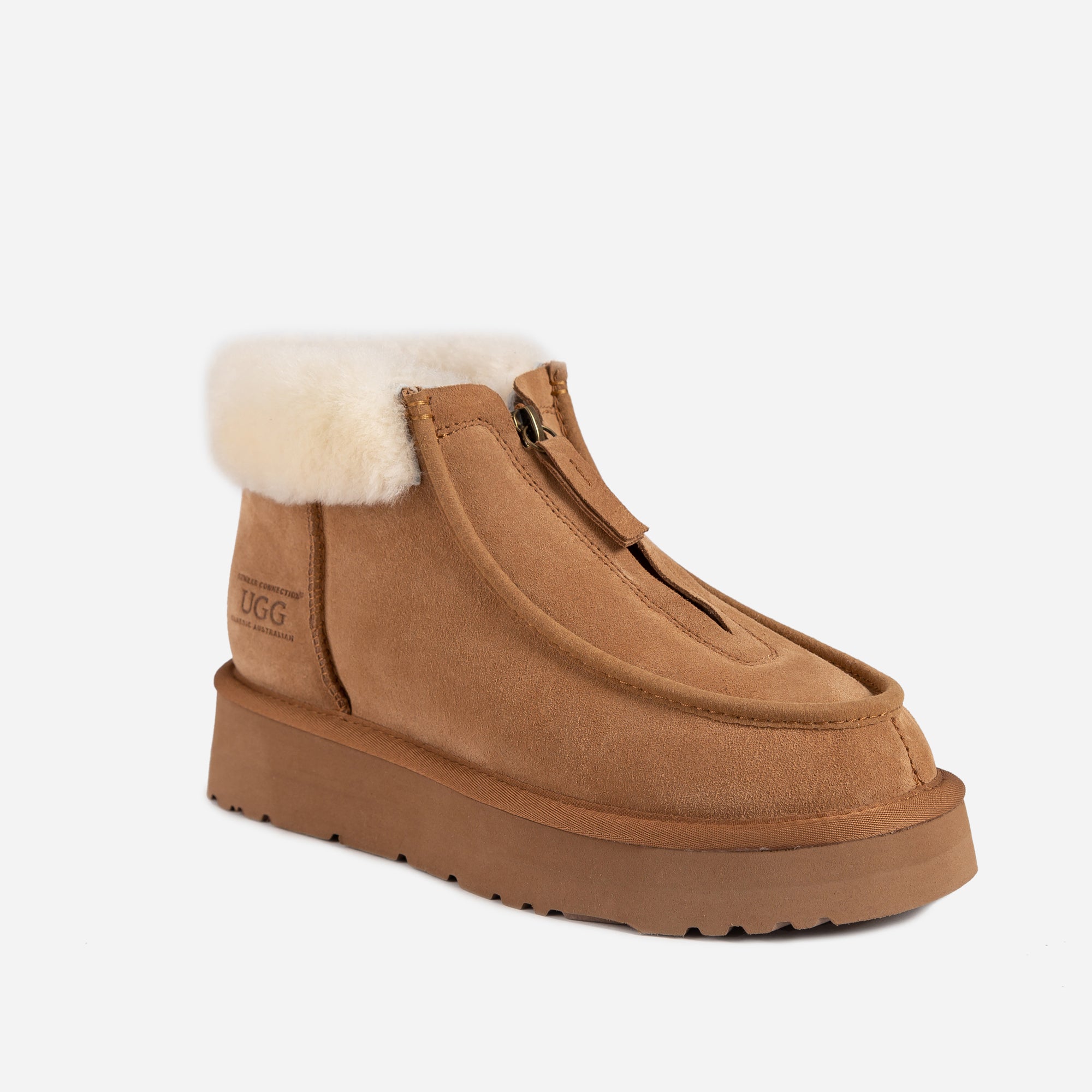 Ugg Della Platform Zip Boots - CHESTNUT
