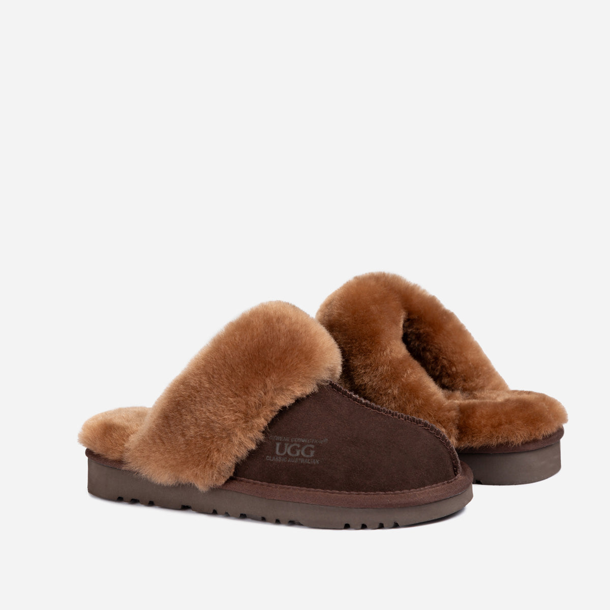 Ugg Slippers Premium Australia Sheepskin Unisex Scuffete Suede - Chocolate