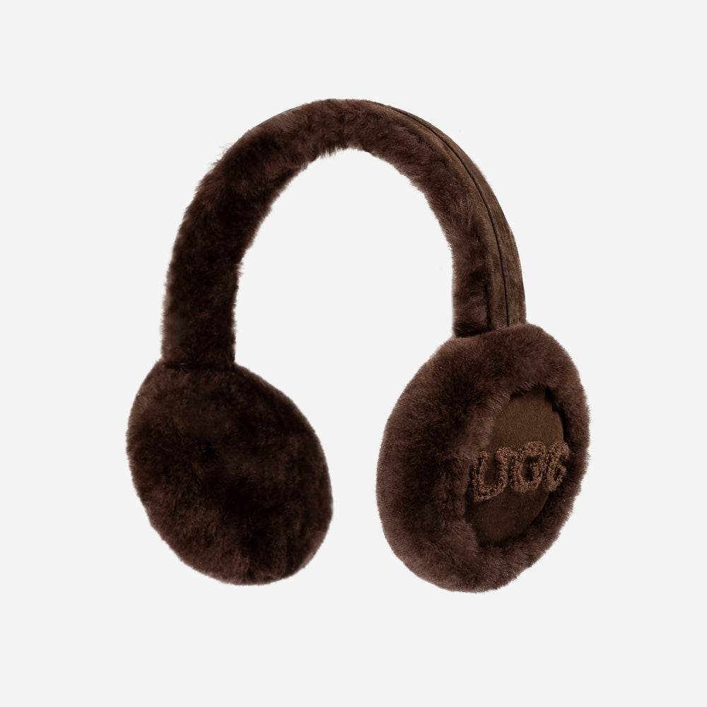 Ugg Sheepskin With Logo Earmuff - Dark Chocolate