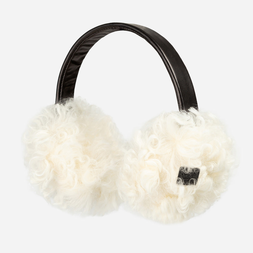 Ugg Long Curly Fluffy Sheepskin Earmuff - Black / White