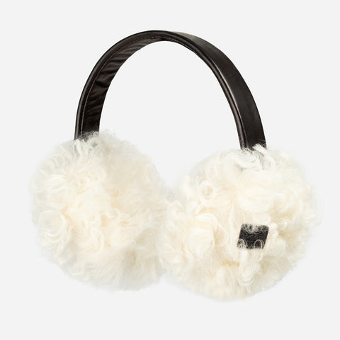 Ugg Long Curly Fluffy Sheepskin Earmuff - Black / White