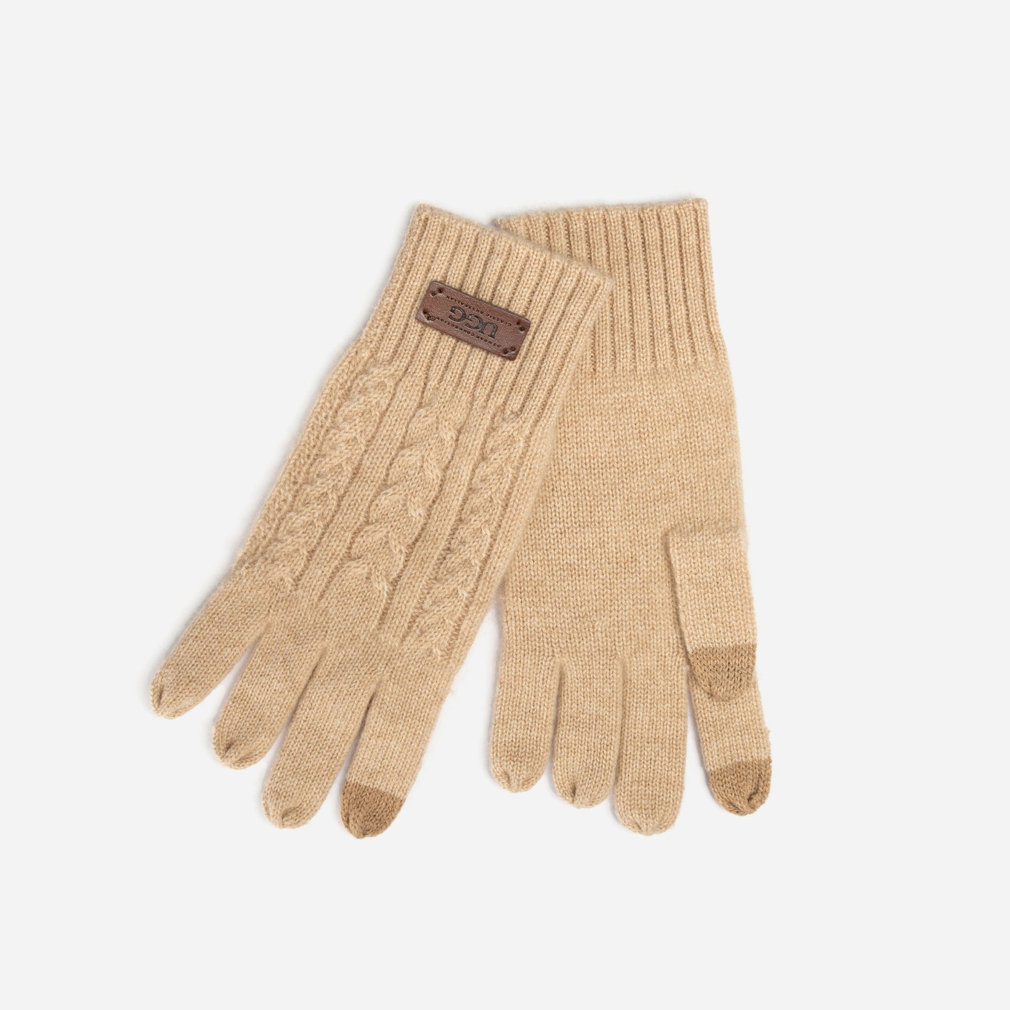 Ugg Cable Knit Pure Cashmere Touch Screen Gloves - Natural Beige (Melange)