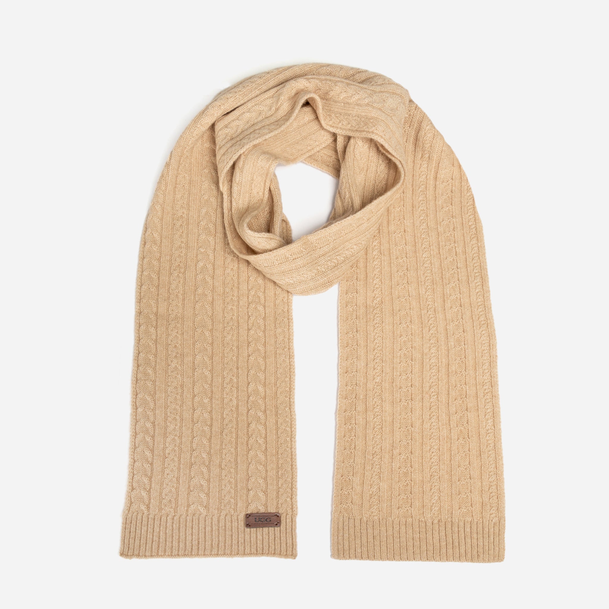 Ugg Cable Knit Pure Cashmere Scarf - Natural Beige (Melange)