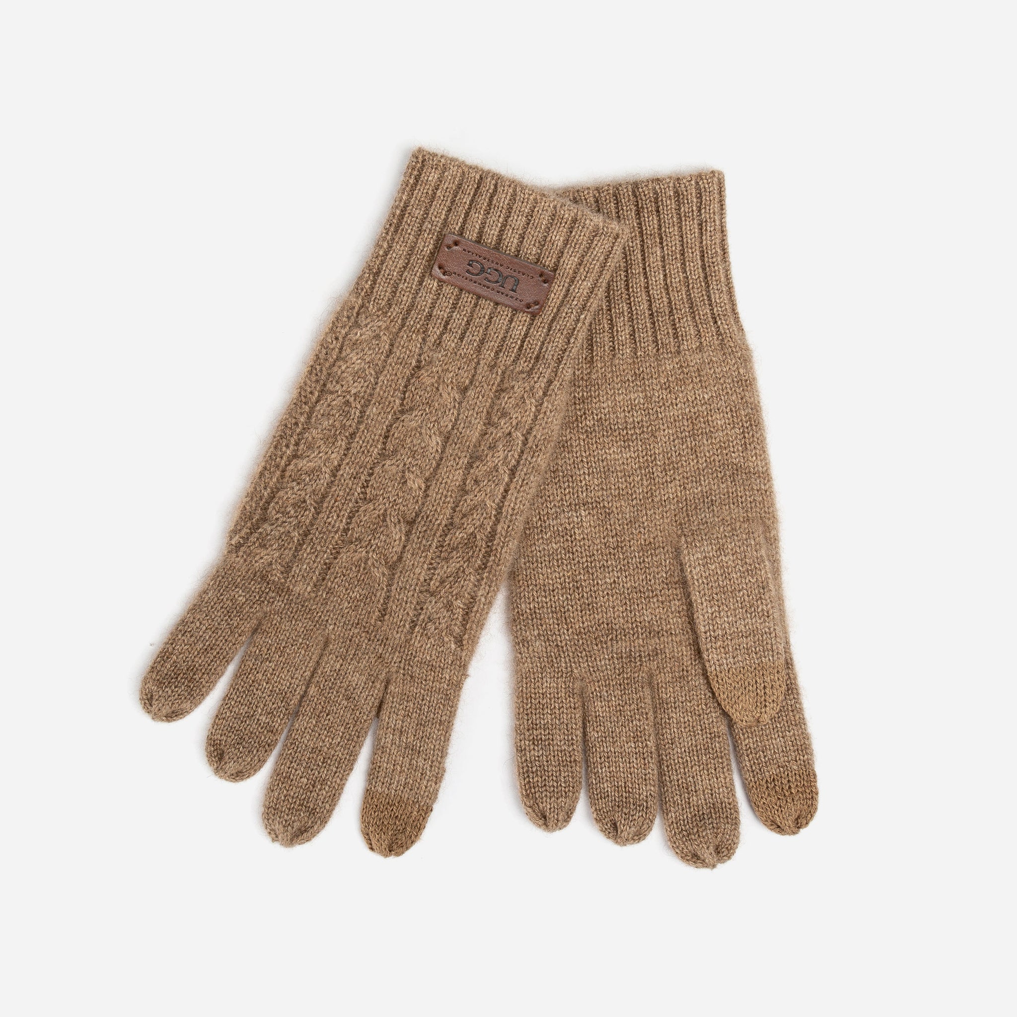 Ugg Cable Knit Pure Cashmere Touch Screen Gloves - Natural Brown (Melange)