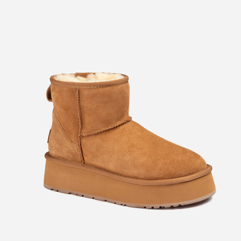 Ugg Classic Mini Platform Wild Cozy Boots - CHESTNUT
