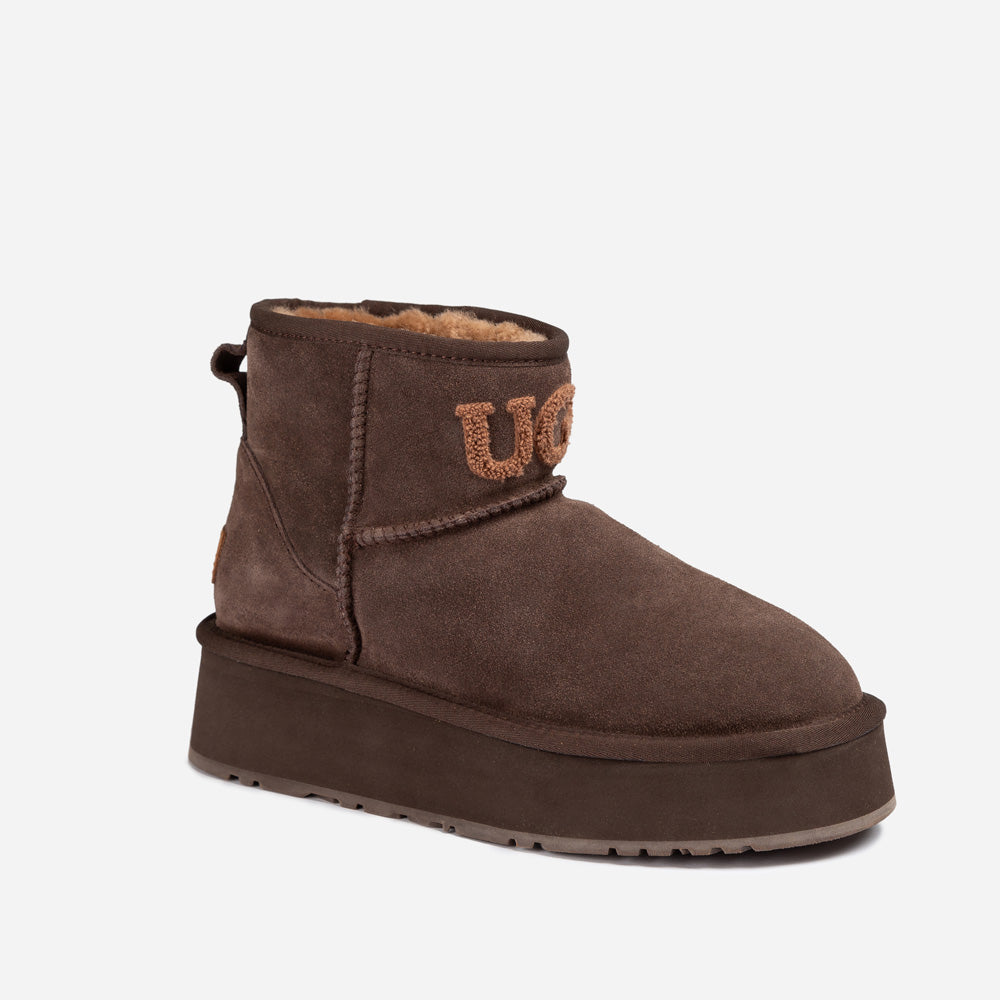 Ugg Classic Platform Knit Logo Mini Boots (Water Resistant)(4cm) - CHOCOLATE
