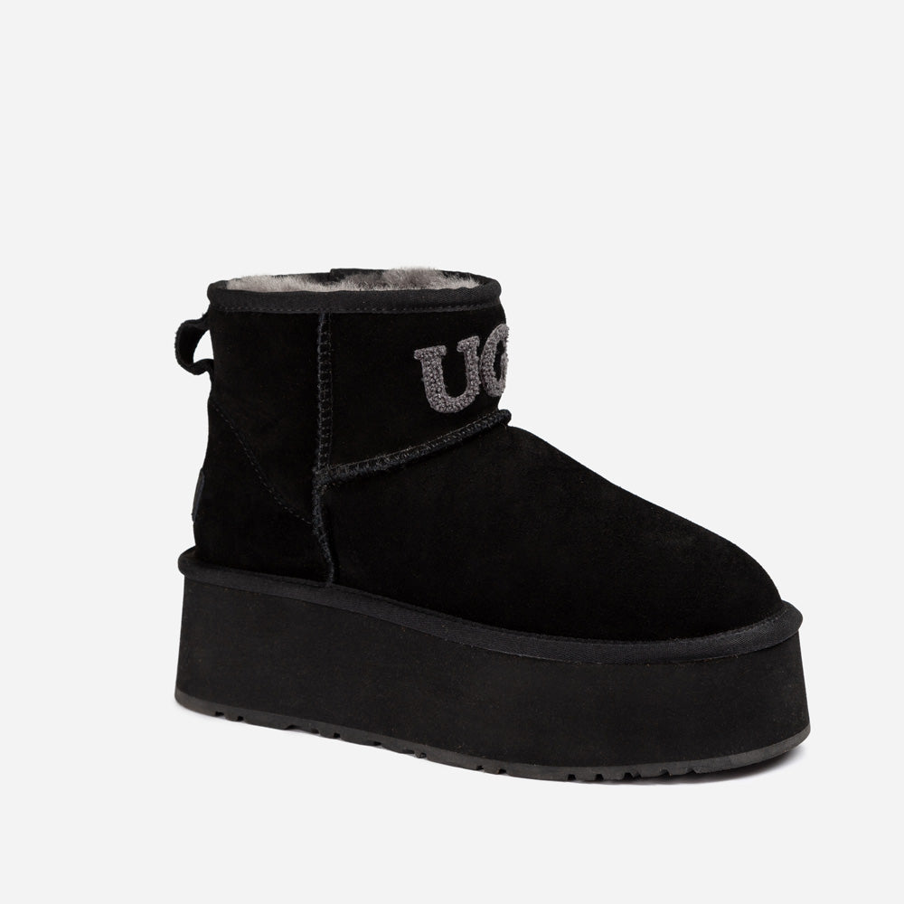 Ugg Classic Platform Knit Logo Mini Boots (Water Resistant) (5cm) - BLACK