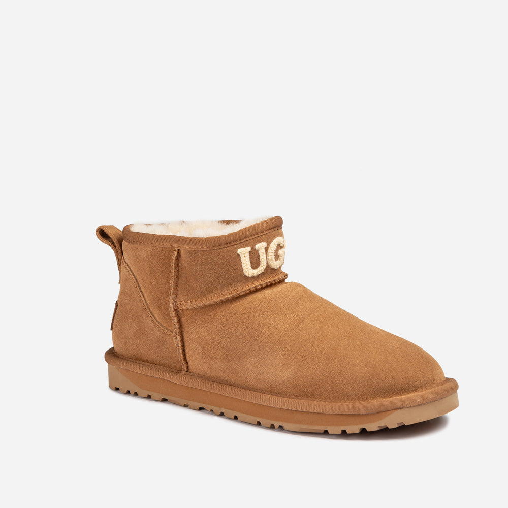Ugg Classic Knit Logo Ultra Mini Boots (Water Resistant) - CHESTNUT