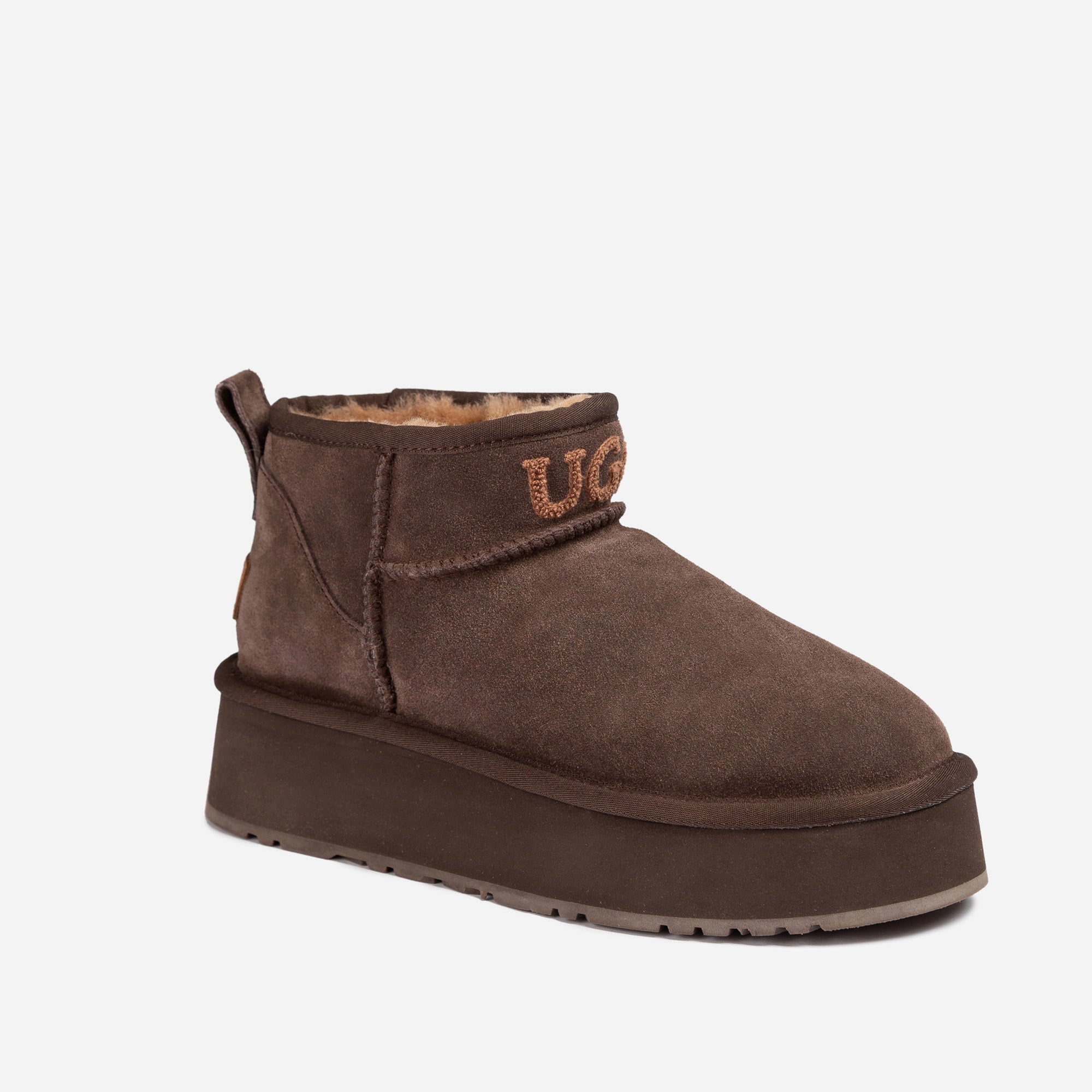 Ugg Classic Platform Knit Logo Ultra Mini Boots (Water Resistant)(4cm) - CHOCOLATE