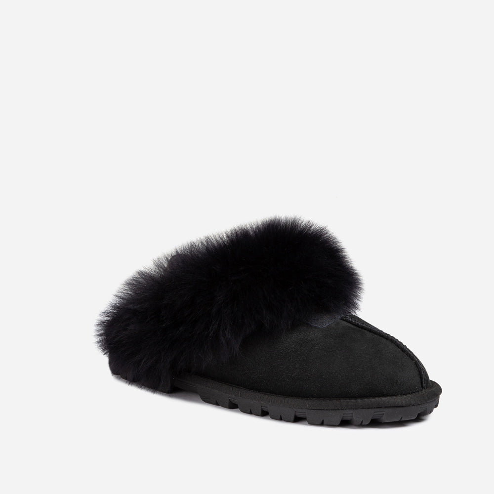 Ugg Coquette Premium Esperanza Sheepskin Slipper (Elastic Backstrap) (Detachable Feature) - Black
