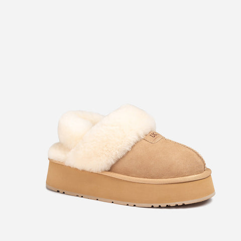 Ugg Coquette Platform Slipper (Elastic Logo & Wool Strap) (Detachable Feature) - Sand