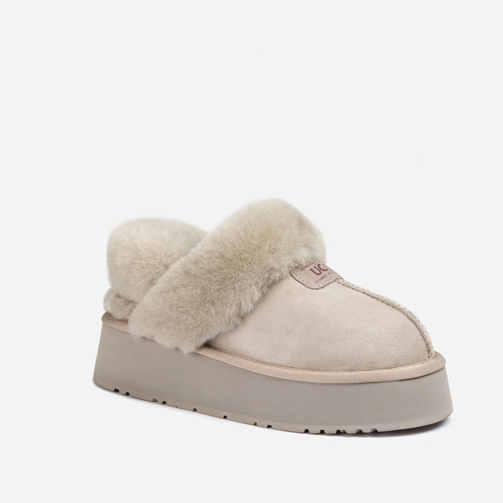 Ugg Coquette Platform Slipper (Elastic Logo & Wool Strap) (Detachable Feature) - Taupe