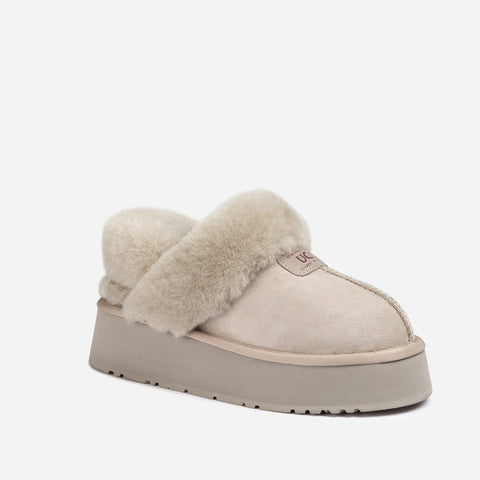 Ugg Coquette Platform Slipper (Elastic Logo & Wool Strap) (Detachable Feature) - Taupe