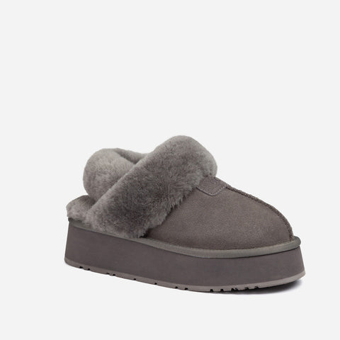 Ugg Coquette Platform Slipper (Elastic Logo & Wool Strap) (Detachable Feature) - Grey