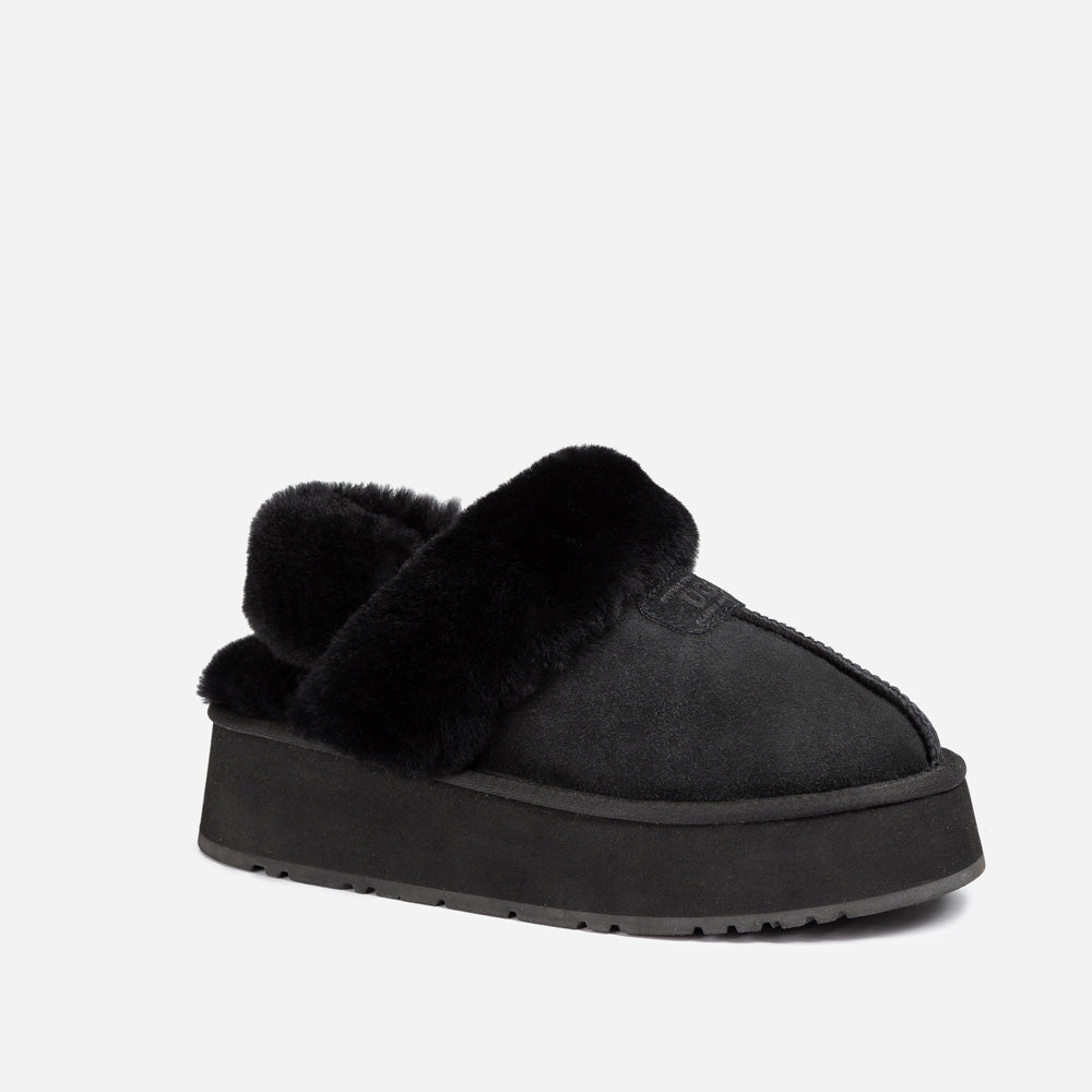 Ugg Coquette Platform Slipper (Elastic Logo & Wool Strap) (Detachable Feature) - Black