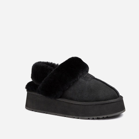Ugg Coquette Platform Slipper (Elastic Logo & Wool Strap) (Detachable Feature) - Black