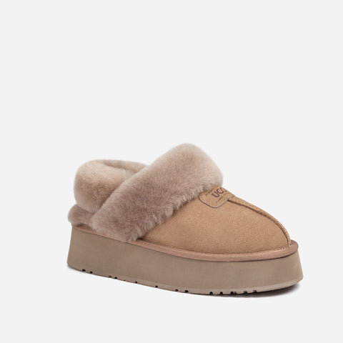 Ugg Coquette Platform Slipper (Elastic Logo & Wool Strap) (Detachable Feature) - Brown