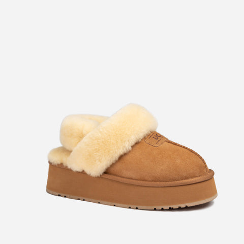 Ugg Coquette Platform Slipper (Elastic Logo & Wool Strap) (Detachable Feature) - Chestnut
