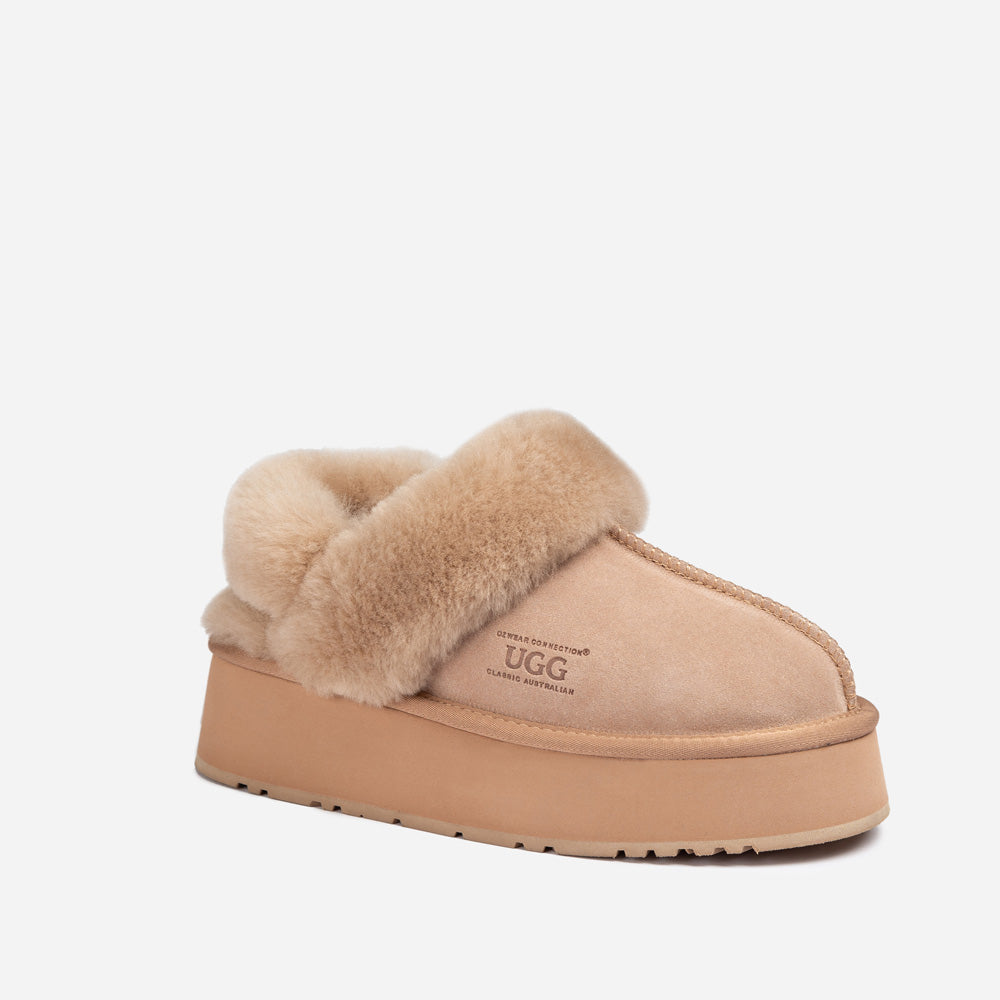 Ugg Platform Slipper (Elastic Logo & Wool Strap) 4.5cm (Detachable Feature)(Water Resistant) - BRONZE