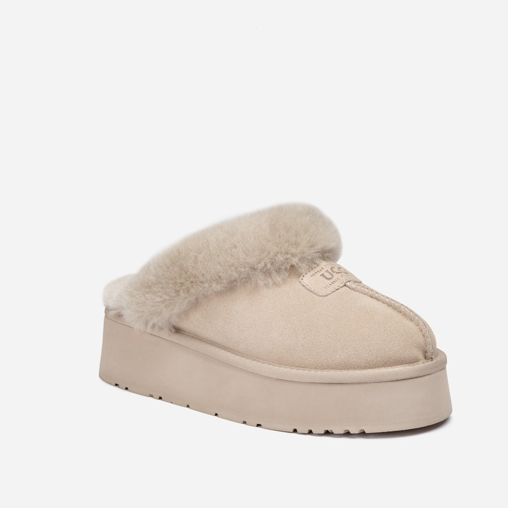 Ugg Coquette Platform Slipper (Elastic Logo & Wool Strap) (Detachable Feature) - Beige