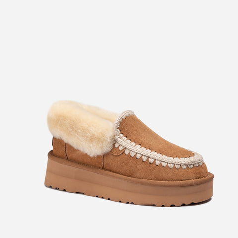 Ugg Platform Eskimo Collar Boots - Chestnut