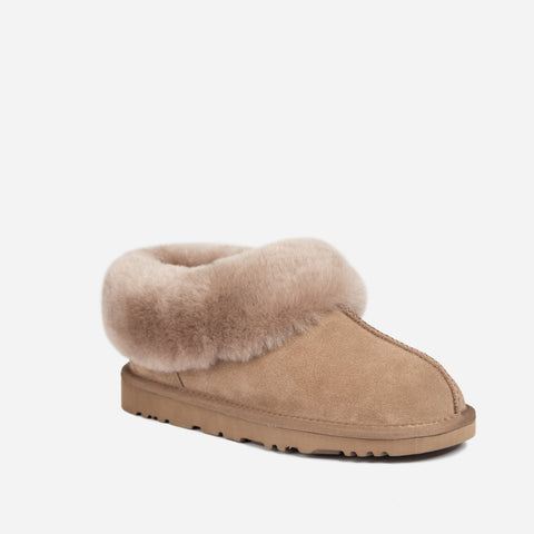 Ugg Slippers Collar Unisex Premium Sheepskin Slippers Suede - Brown