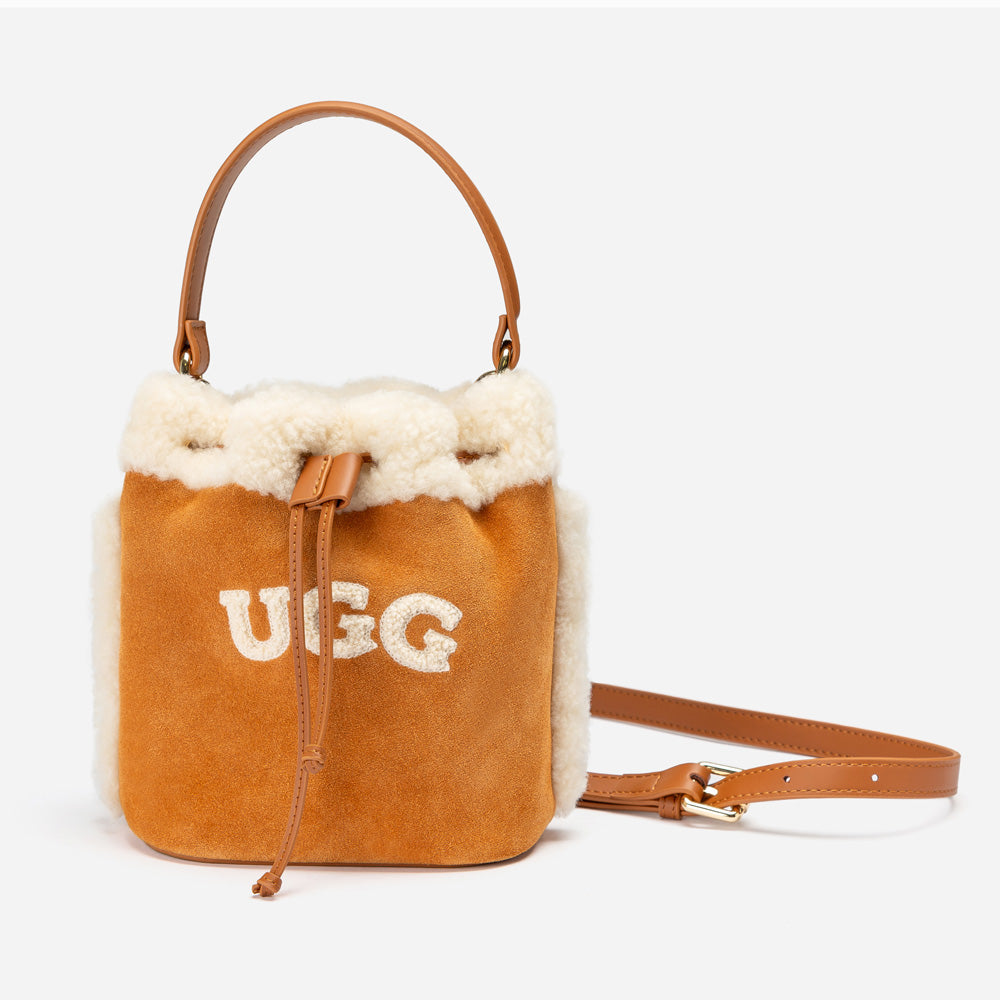 Ugg Shearling Logo Mini Bucket Bag - Chestnut