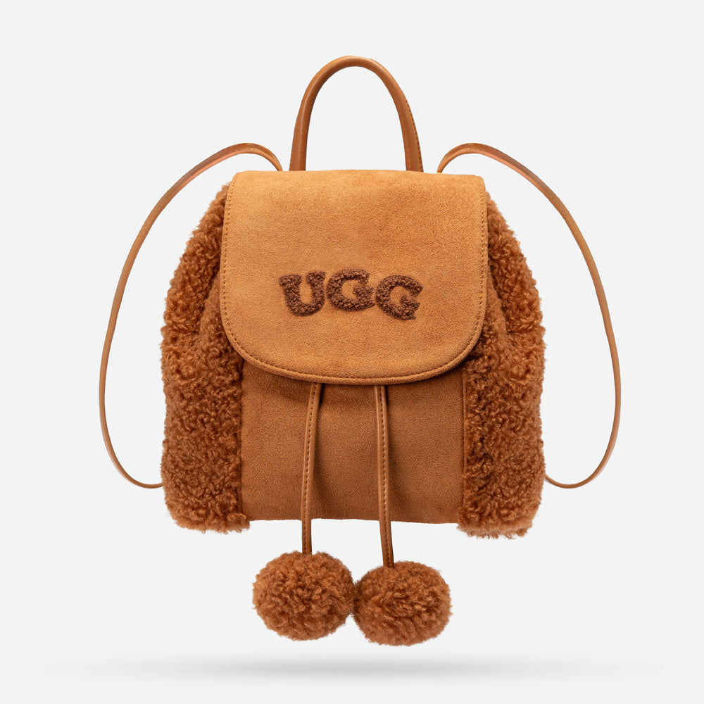 Ugg Pompom Fluffy Backpack - Caramel