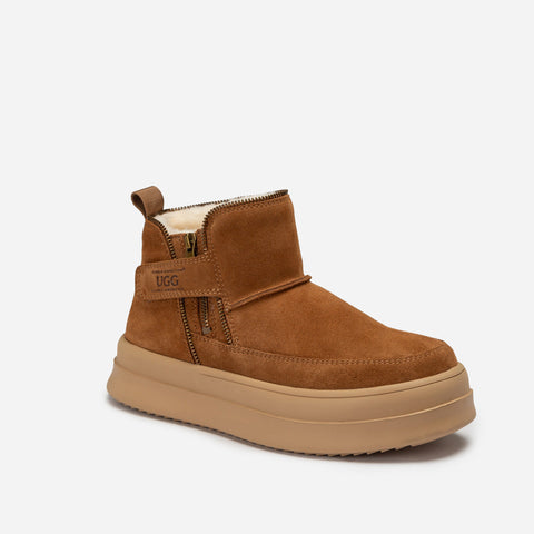 Ugg Tag Zipper Ankle Boots - Chestnut
