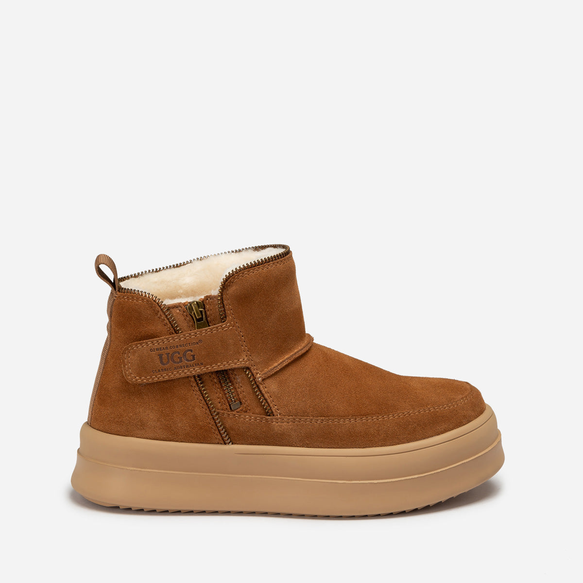Ugg Tag Zipper Ankle Boots - Chestnut