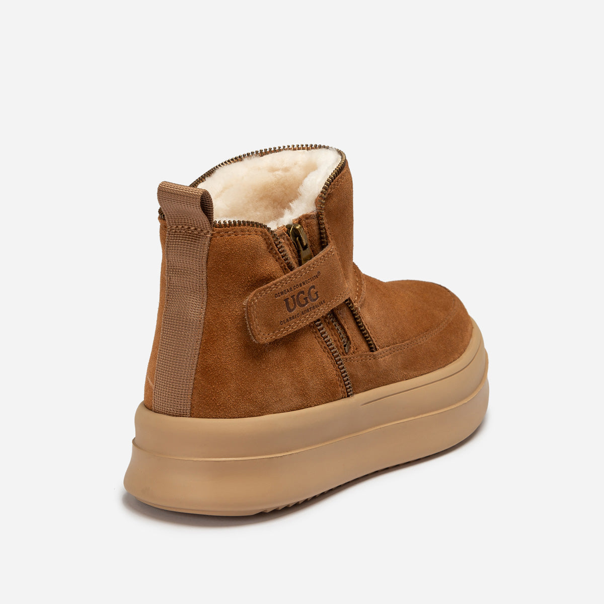 Ugg Tag Zipper Ankle Boots - Chestnut