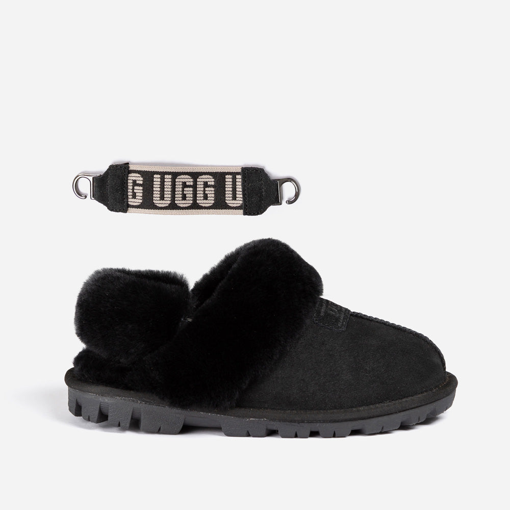 Ugg Coquette Slipper (Elastic Logo & Wool Strap) (Detachable Feature) - Black