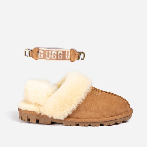 Ugg Coquette Slipper (Elastic Logo & Wool Strap) (Detachable Feature) - Chestnut