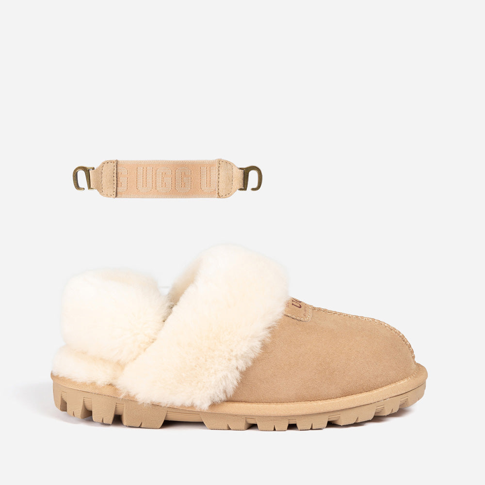 Ugg Coquette Slipper (Elastic Logo & Wool Strap) (Detachable Feature) - Sand