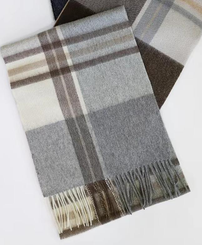 100% Wool Scarf Grey Check