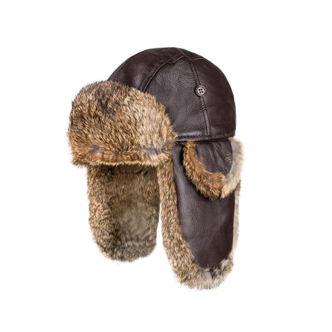 Ugg Kids Vintage Rodeo Leather Rabbit Fur Aviator Hat - Brown
