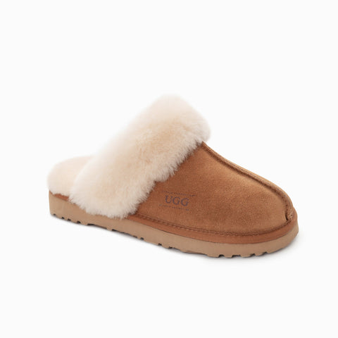 Ugg Slippers Premium Australia Sheepskin Unisex Scuffete Suede - Chestnut
