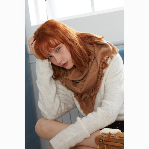 fringed check wool scarf