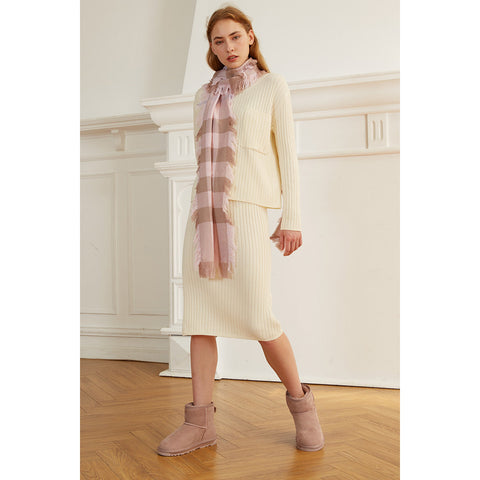 fringed check wool scarf