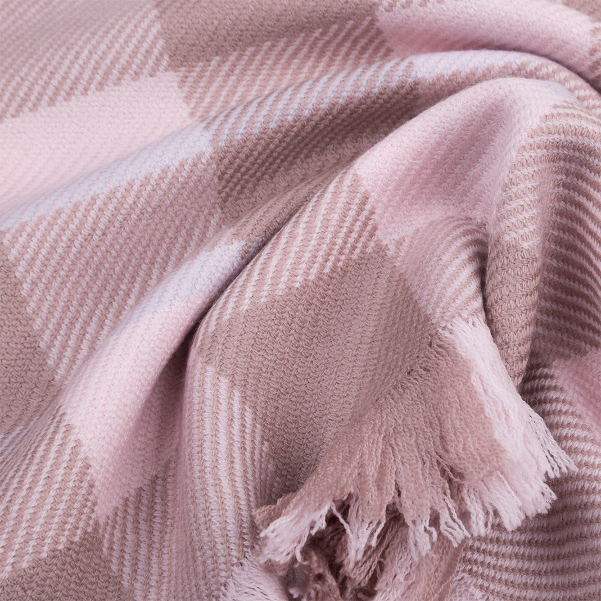fringed check wool scarf