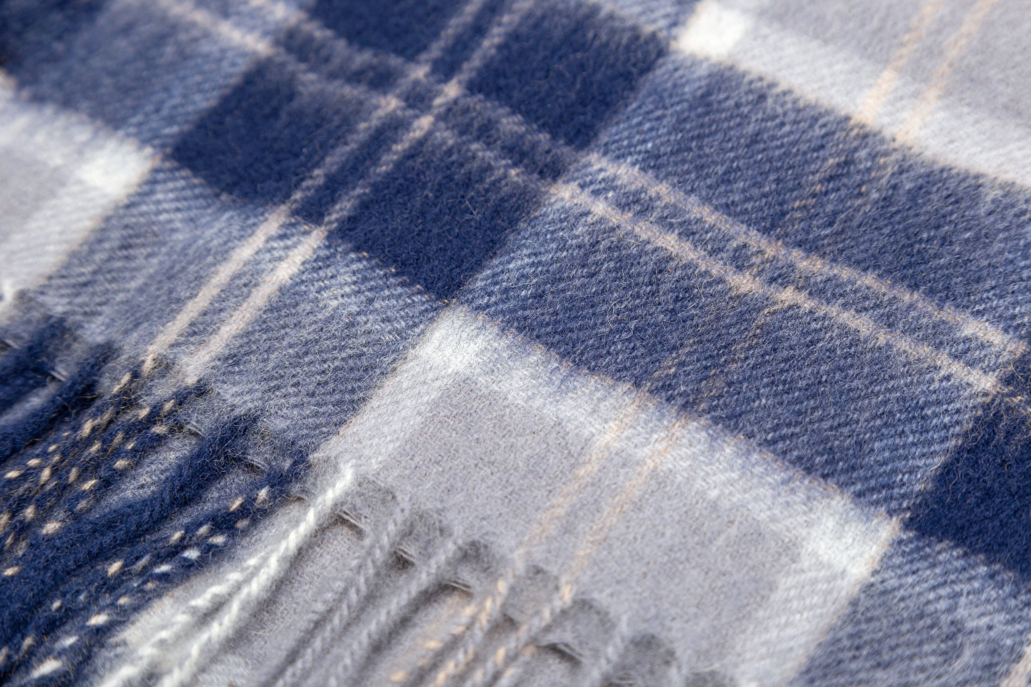 100% Wool Scarf Navy Ivory Check
